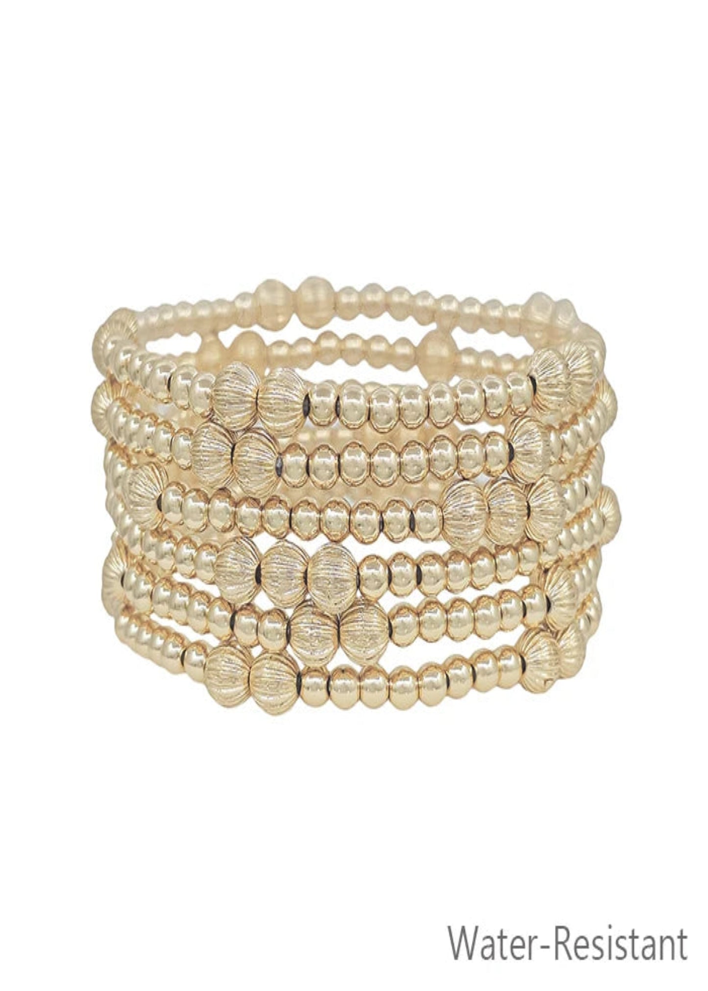 Set of 6 Water Resistant Beaded Textured Stretch Bracelets