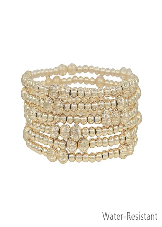 Set of 6 Water Resistant Beaded Textured Stretch Bracelets