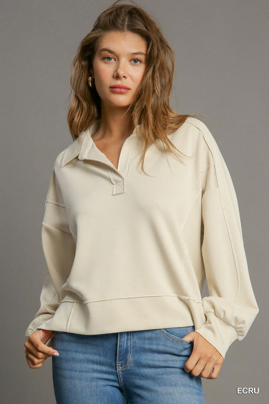 LILY LOOSE FIT POLO SWEATSHIRT-ECRU