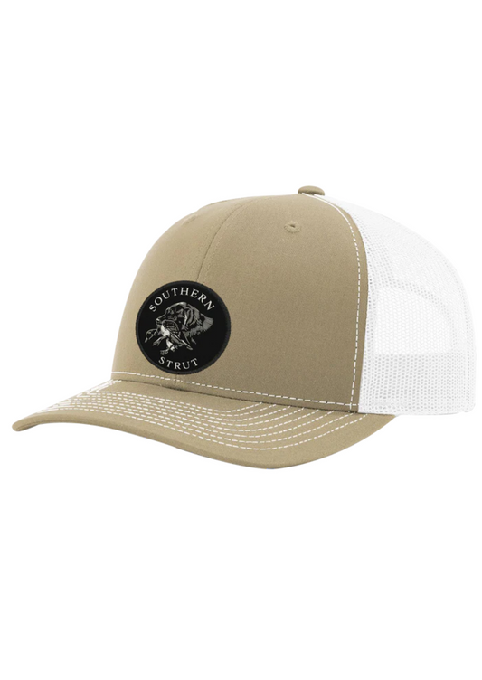 HUNTING DOG PATCH TRUCKER CAP-KHAKI/WHITE