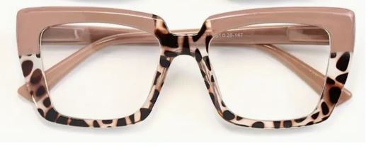 RETRO SQUARE READING GLASSES +200 - HALF FRAME PINK LEOPARD