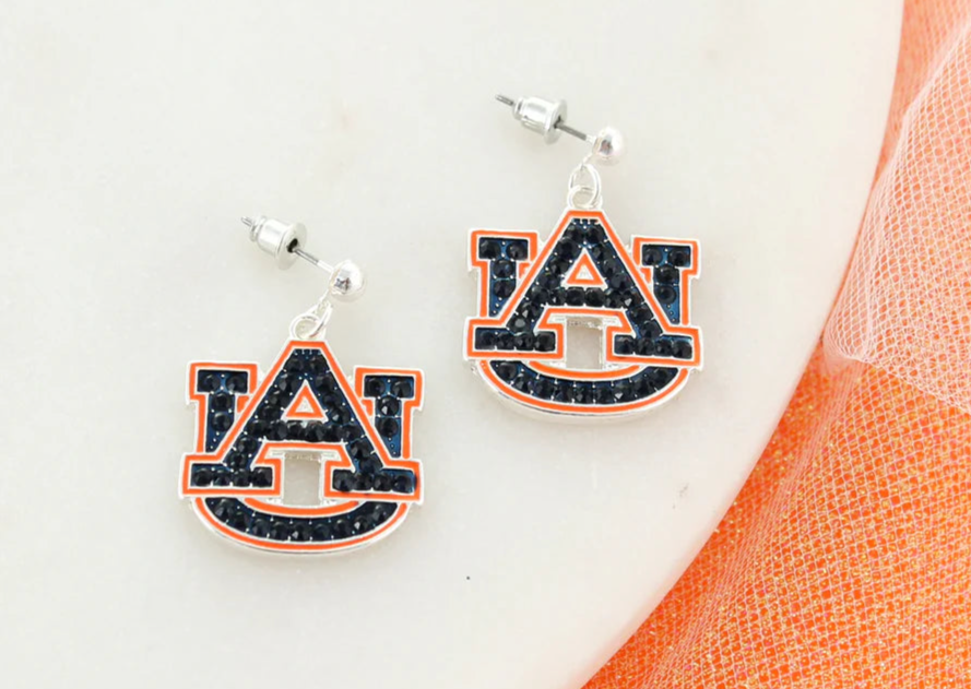 AUBURN CRYSTAL LOGO EARRINGS