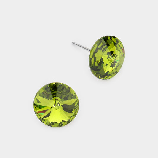10mm Round Crystal Stud Earrings - olive green