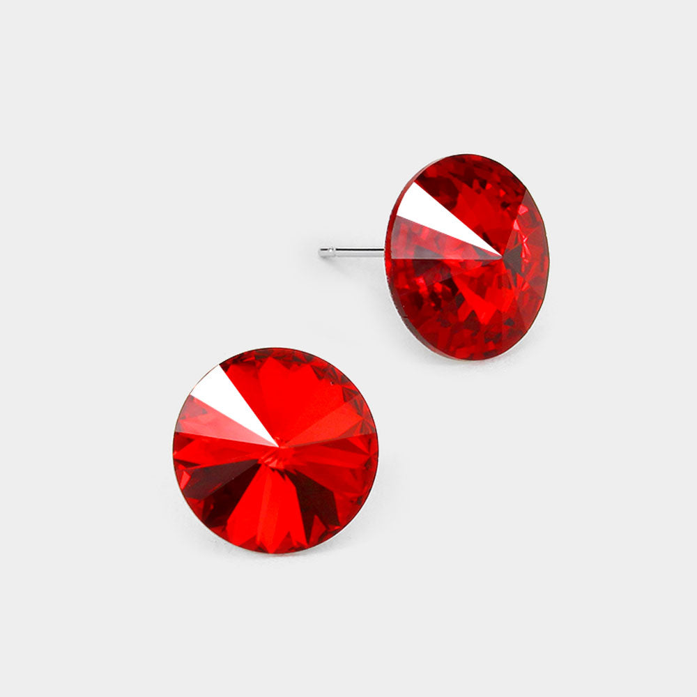 15mm Genuine Crystal Stud Earrings - Siam