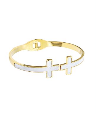 CROSS BRACELET - CREAM/GOLD
