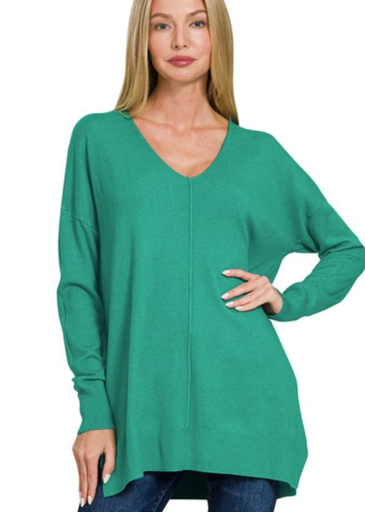 VISCOSE FRONT SEAM SWEATER - HK GREEN