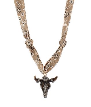 PAVE STEER HEAD SCARF NECKLACE - BROWN