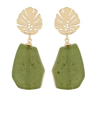LEAF GEO TEARDROP EARRINGS - GREEN/GOLD