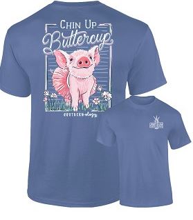 Chin Up Buttercup Piglet Comfort Color Washed Denim T-Shirt