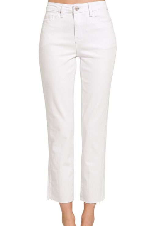 ACID WASHED HIGH WAIST CROPPED STRAIGHT PANTS