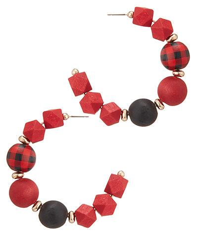 WOOD BEAD HOOPS - RED/BLACK