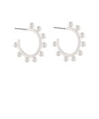 METAL BALL HOOP EARRINGS - MATTE SILVER