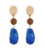 STONE & METAL 3 DROP EARRINGS - ROYALBLUE/BROWN