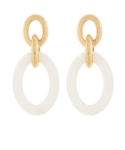 LINK & TEXTURED METAL EARRINGS - IVORY/GOLD