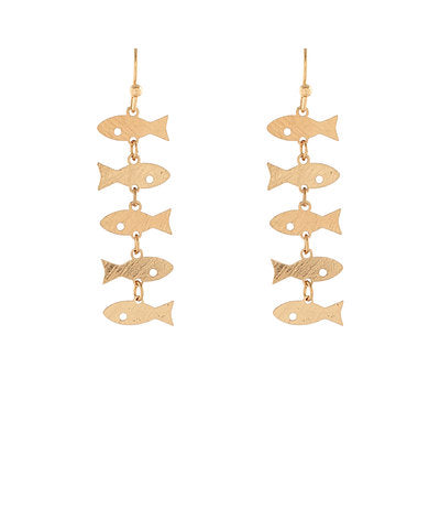 LINEAR TINY FISH EARRINGS - WORN GOLD