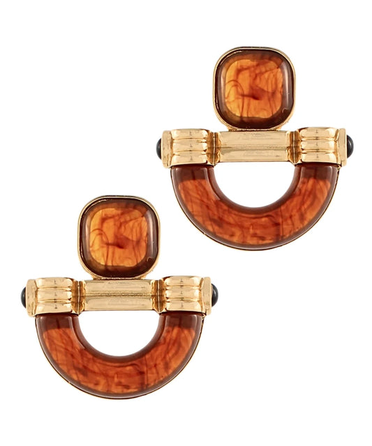 Door Knocker Resin Earrings - Brown