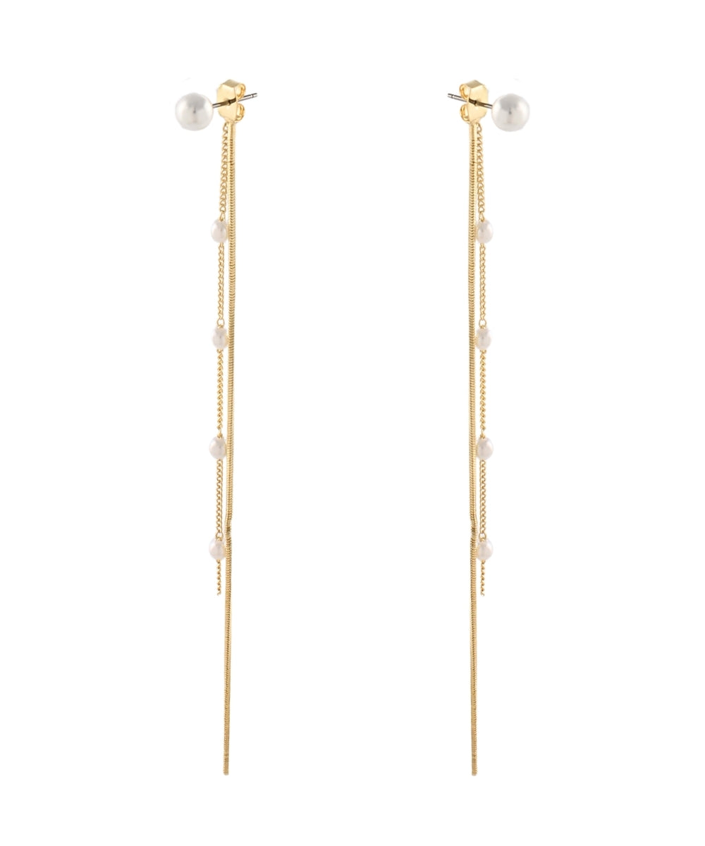 FRINGE PEARL FRONT AND BACK EARRINGS - CREAM