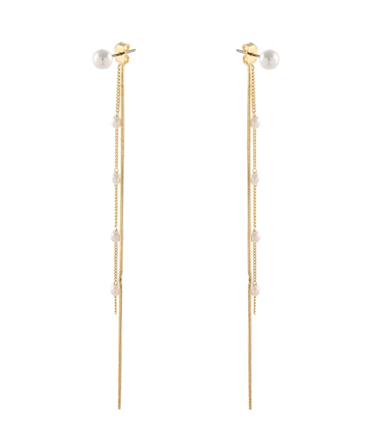 FRINGE PEARL FRONT AND BACK EARRINGS - CREAM