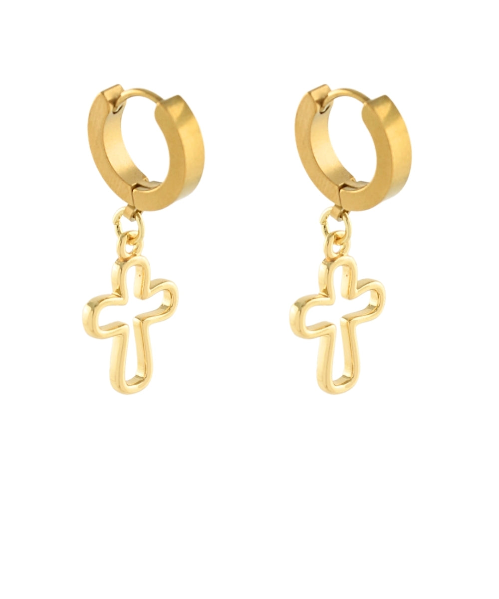CROSS OUTLINE EARRINGS - GOLD