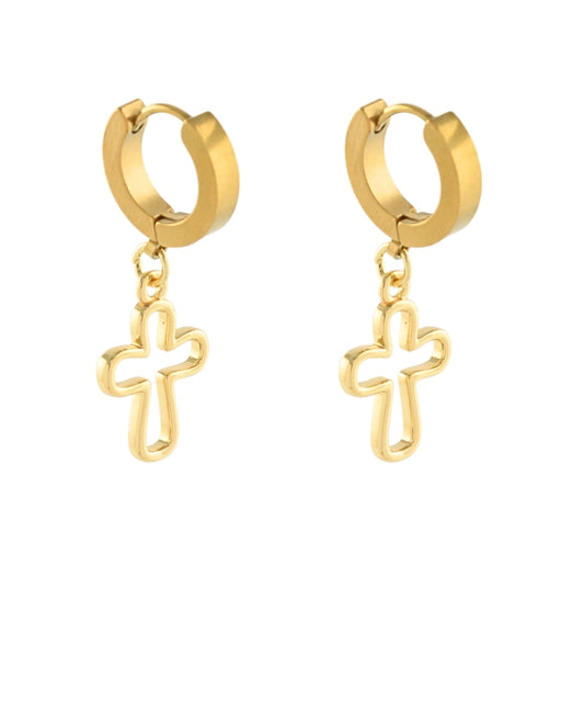 CROSS OUTLINE EARRINGS - GOLD