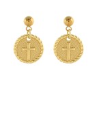 ROUND WITH CROSS EARRINGS - GOLD