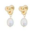 BAROQUE PEARL & KNOT EARRINGS - CREAM