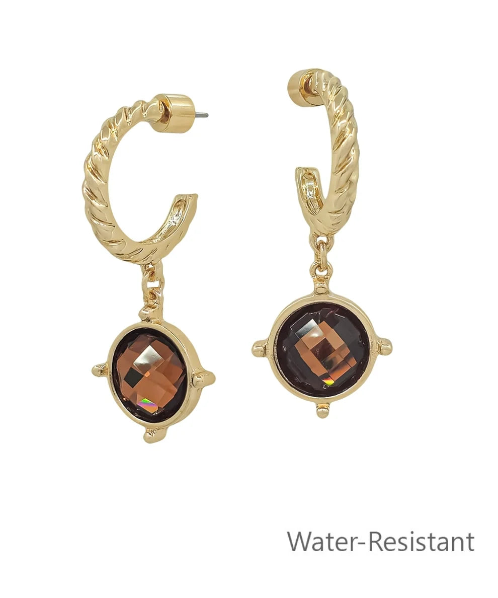 STONE DANGLE EARRINGS BROWN