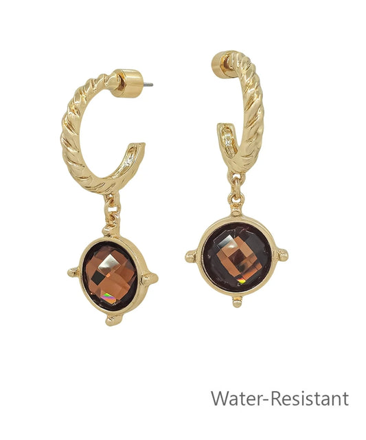 STONE DANGLE EARRINGS BROWN