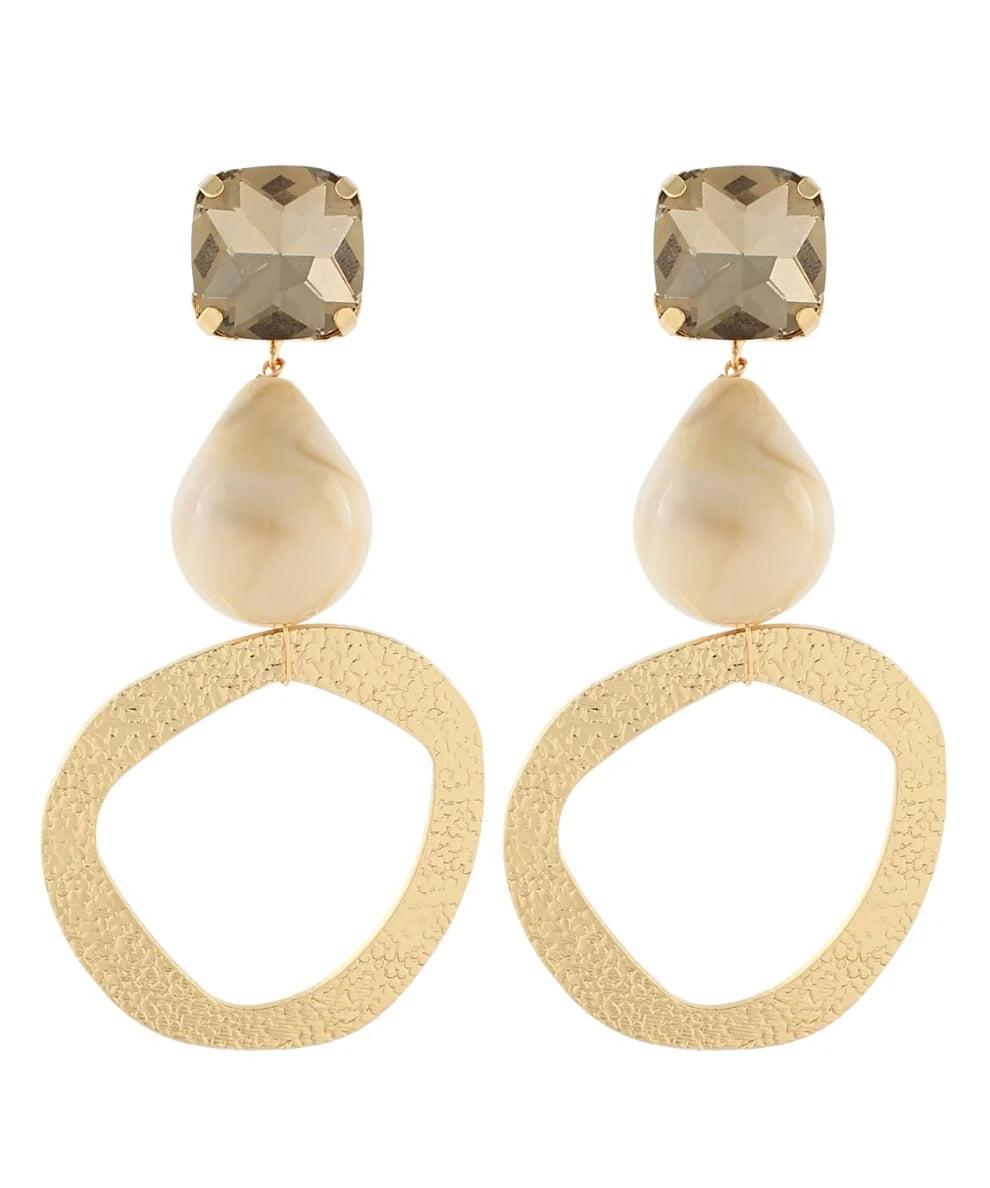 JEWEL AND GEOMETRIC CIRCLE DROP EARRINGS - IVORY