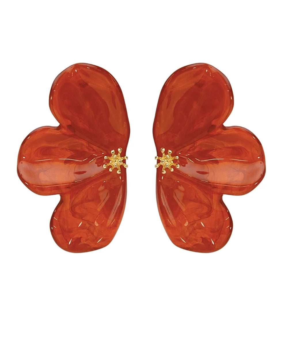 Half Flower Earrings - DARK ORANGE