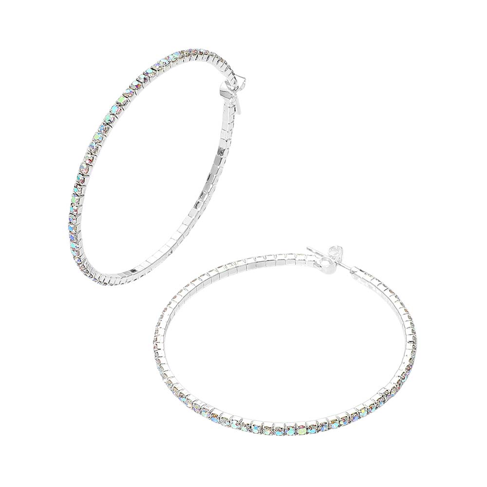 50mm Rhinestone Paved Hoop Earrings - Silver
