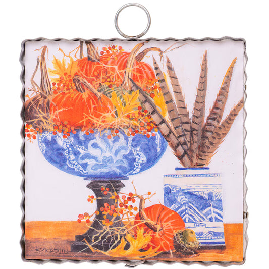 MINI GALLERY BLUE BOWL OF VELVET PUMPKINS