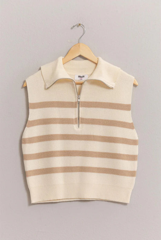 TINA SLEEVELESS SWEATER: CREAM/TAUPE
