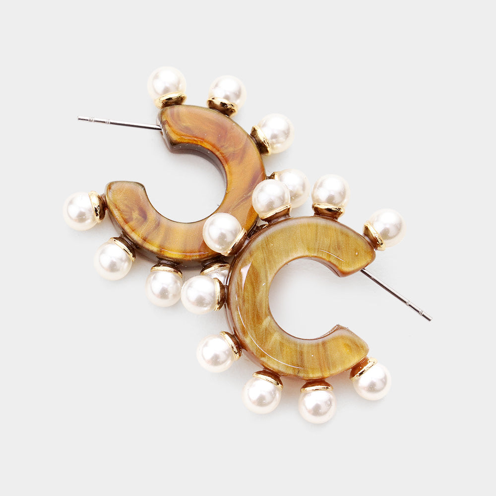 Pearl Detail Celluloid Acetate Half Hoop Earrings