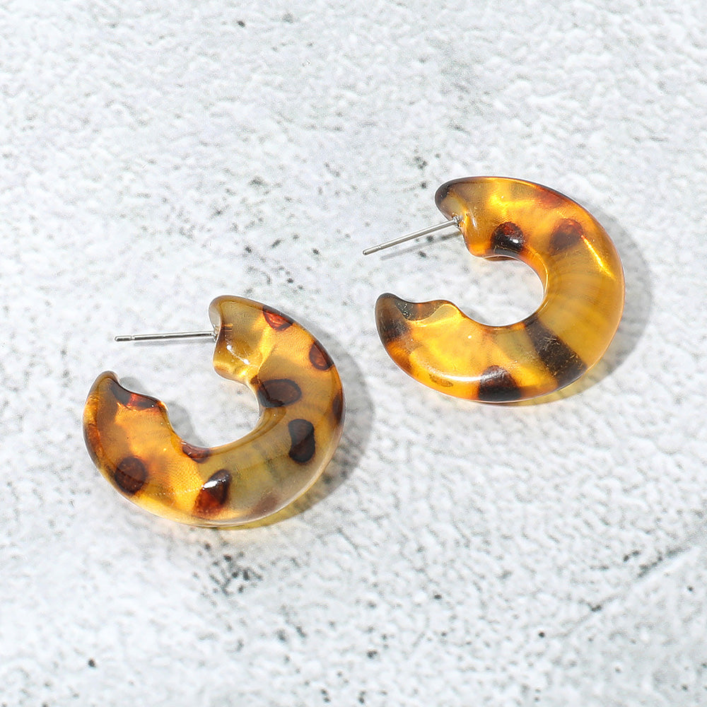 Tortoise Resin Thin Hoop Earrings