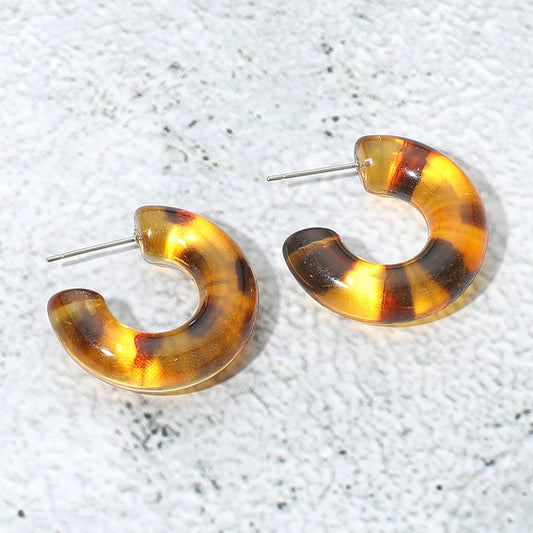 Tortoise Resin Thick Hoop Earrings