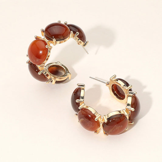 Boho Oval Resin Pebble Stone Hoop Earrings