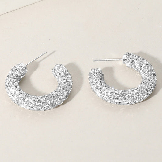 Bling Studded Hoop Earrings Silver