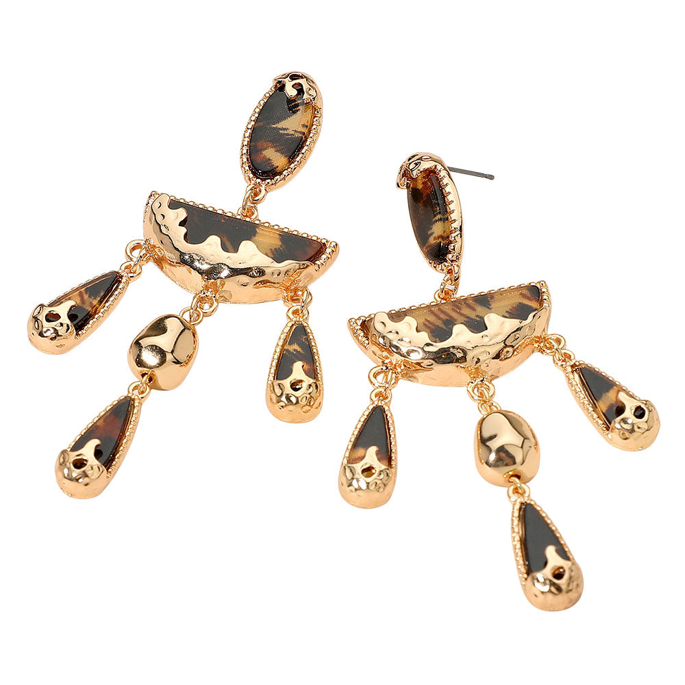 Bold Geometric Drop Earrings - Gold/ Leopard