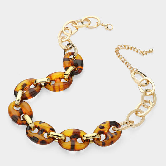 Chunky Tortoise Resin Mariner Link Necklace