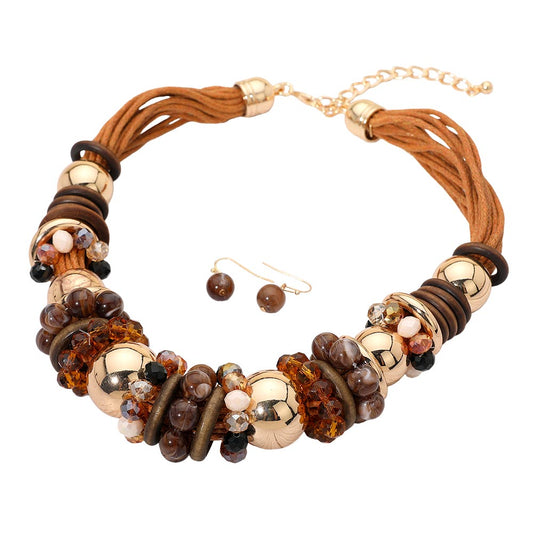 Mixed Charm Beaded Multi Layered Thread Strand Statement Necklace