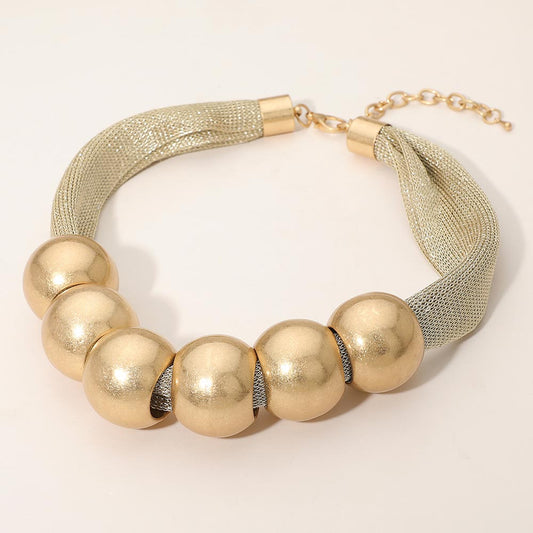 Bold Ball Beaded Mesh Chain Statement Necklace