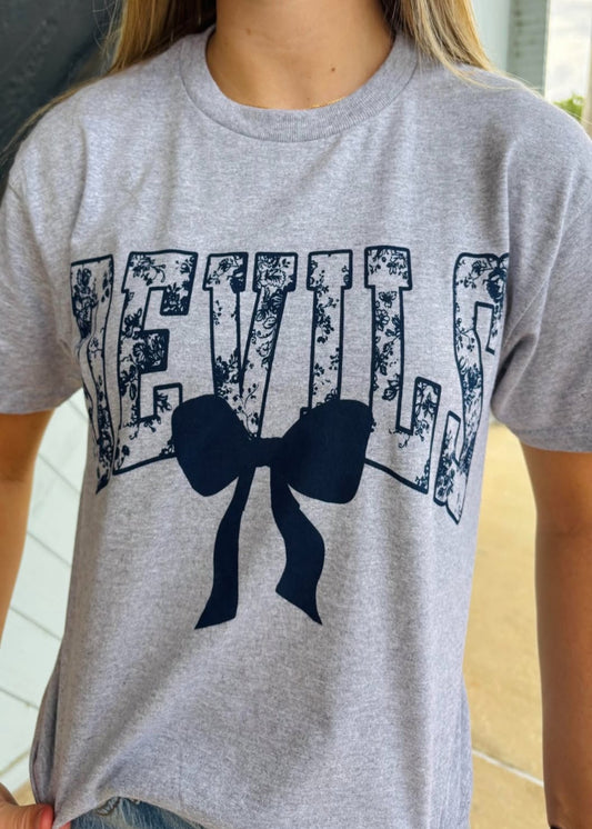 FLORAL BOW DEVILS YOUTH TSHIRT - GREY