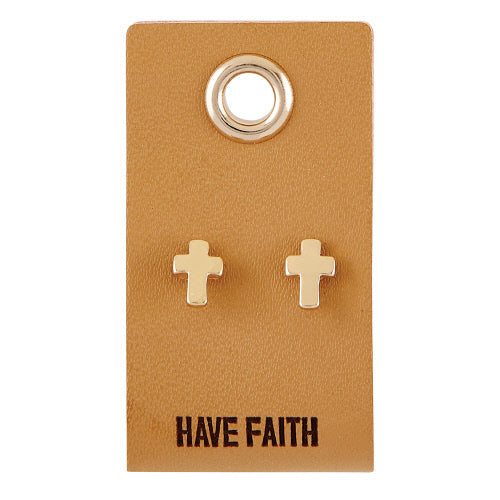 LEATHER TAG CROSS EARRING