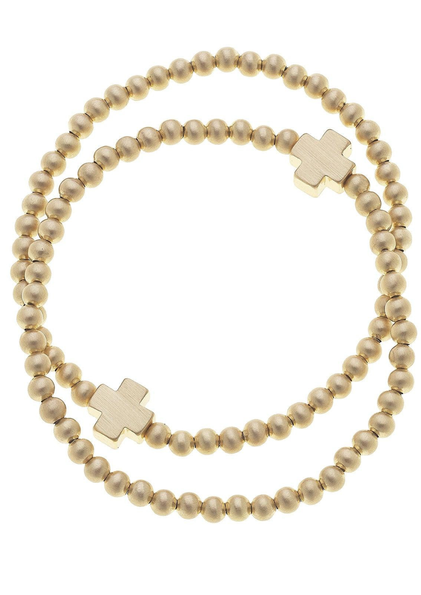 ISA CROSS BALL BEAD STRETCH BRACELET-SATIN GOLD