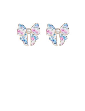 BOW WITH FLOWER PATTERN EARRINGS - MULTI