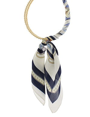 SILK SCARF WRAPPED COLLAR NECKLACE -NAVY