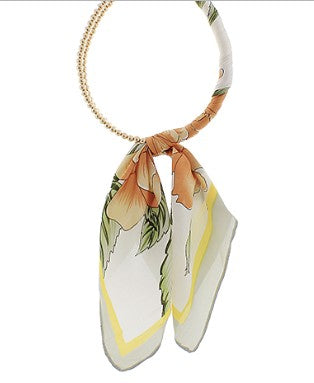 SILK SCARF WRAPPED COLLAR NECKLACE - SAGE MULTI