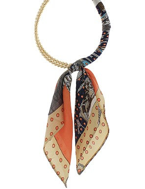 SILK SCARF WRAPPED COLLAR NECKLACE - ORANGE MULTI