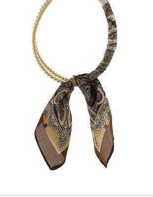 SILK SCARF WRAPPED COLLAR NECKLACE - BROWN